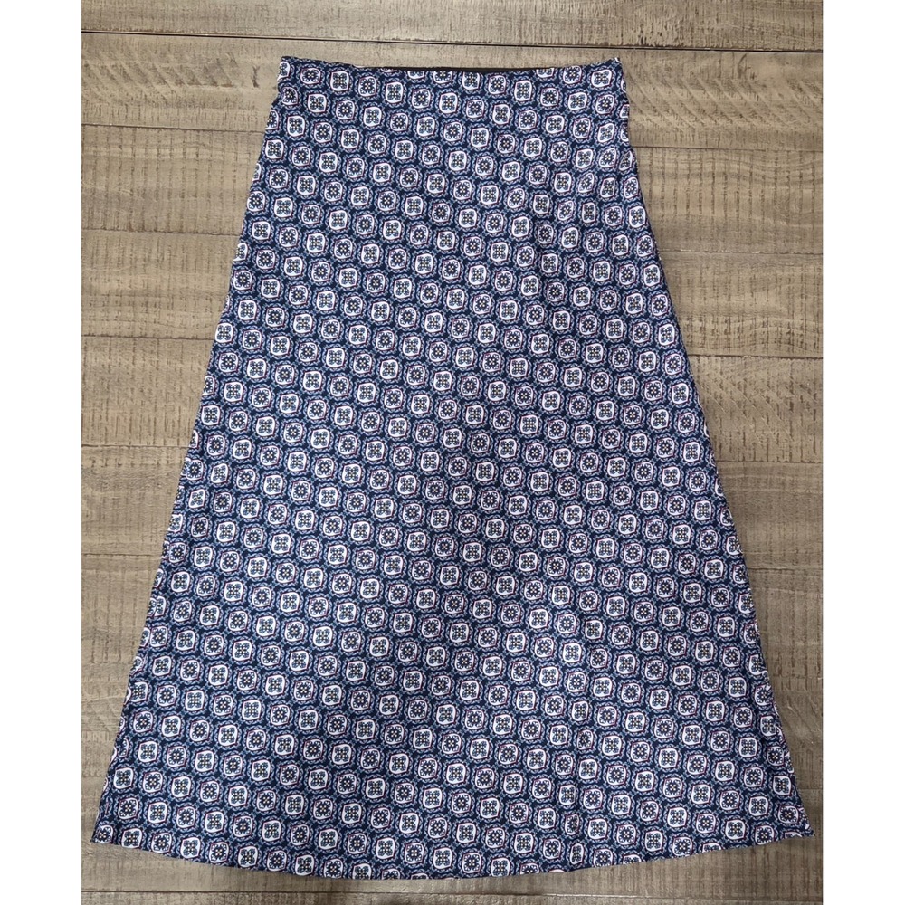 Loft Navy Blue, Red, White Midi Skirt Geometric Print Small